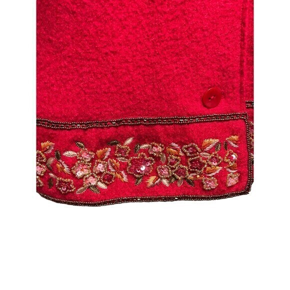 Red Wool Jacket Blazer Ethnic Bohemian Button Down Sequin Embroidery Sz… - Picture 7 of 9